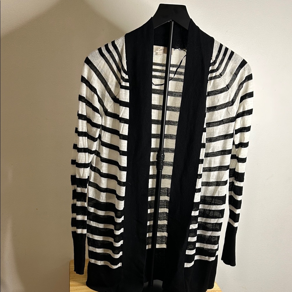 LOFT Black and White Striped Cardigan